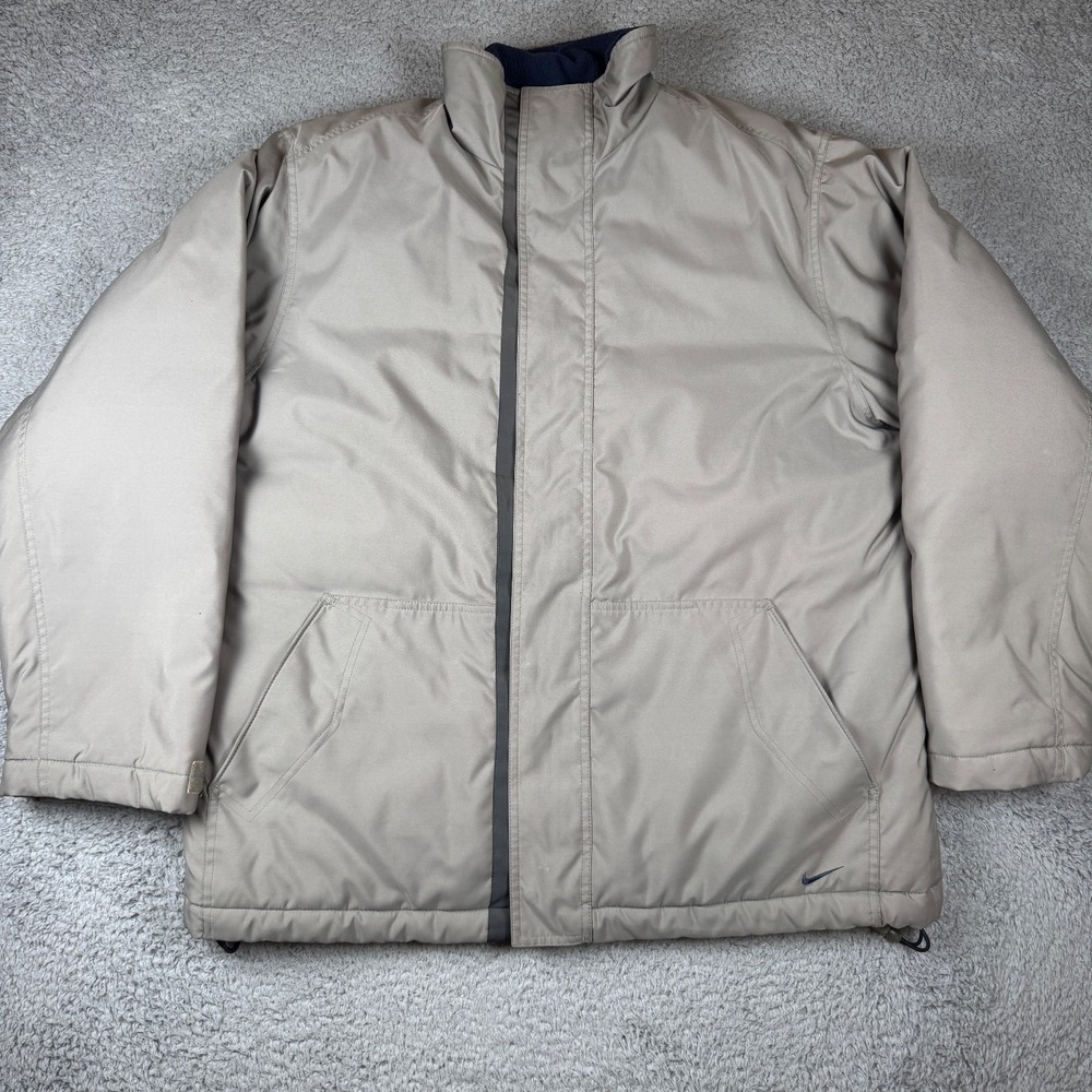 Y2K Nike Down Insulated Winter Jacket Gray Large Puffer Full‎ Zip Snap Vintage